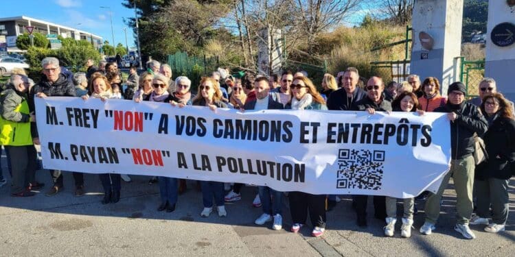 Manifestation contre la plateforme logistique de La Valentine le 11 janvier 2025 (crédit : DR / CIQ La Valentine via Facebook)