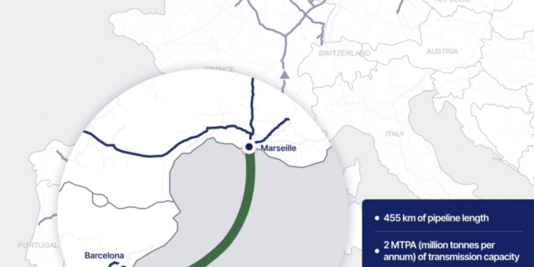 Barmar doit permettre de faire circuler de l'hydrogène entre Barcelone et Fos-sur-Mer à l'horizon 2030 (crédit : H2Med)