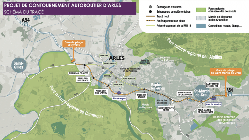Le tracé du contournement autoroutier d'Arles (Crédit Dreal)