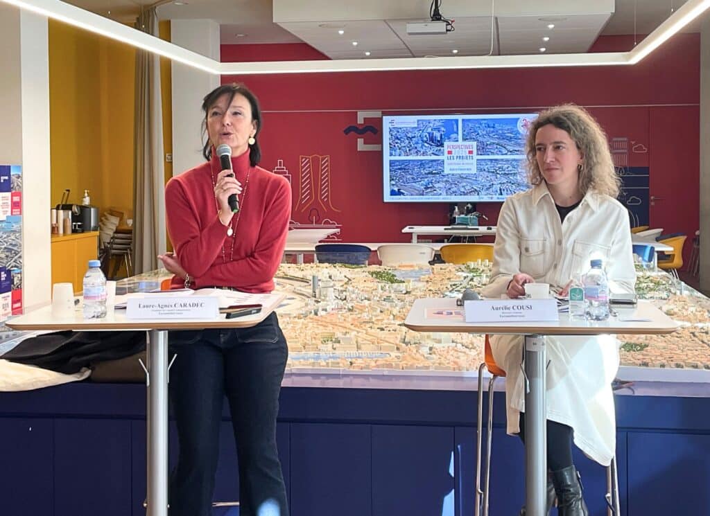 La présidente d'Euroméditerranée Laure-Agnès Caradec et la directrice générale Aurélie Cousi, jeudi 6 février (crédit : JRG / Gomet')