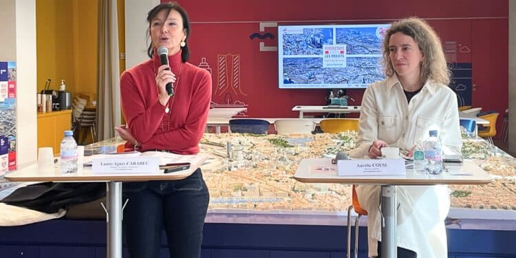 La présidente d'Euroméditerranée Laure-Agnès Caradec et la directrice générale Aurélie Cousi, jeudi 6 février (crédit : JRG / Gomet')