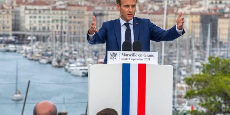Emmanuel Macron a impulsé le plan Marseille en grand le 2 septembre 2021 depuis le Pharo (crédit : JYD / Gomet')