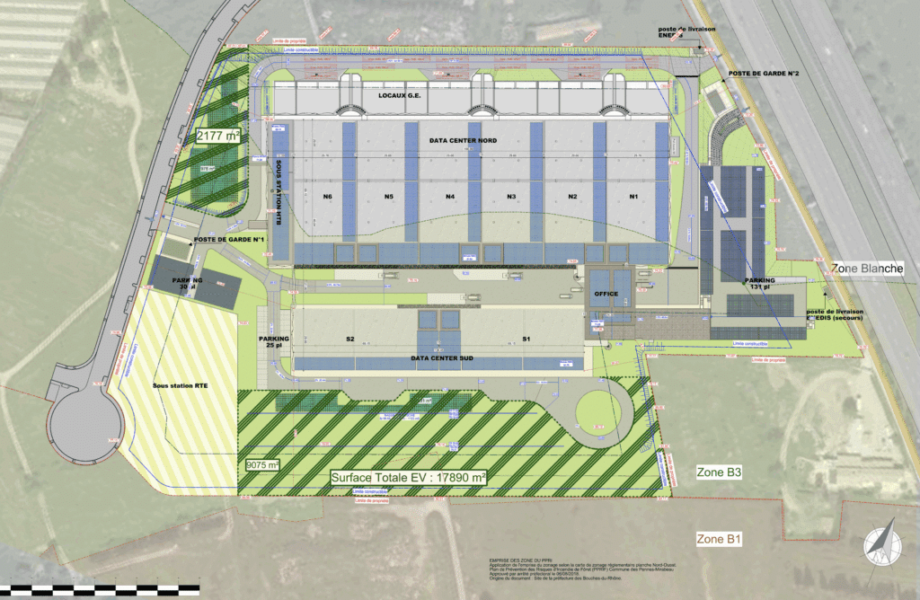 Foncier du projet de data center Telehouse Cezanne aux Pennes-Mirabeau au nord de Marseille (Crédit Telehouse)