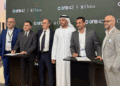 Les dirigeants d'Oréus et ceux de Core 42 en présence de Renaud Muselier au Gitex à Dubaï (Crédit Oréus / DR)