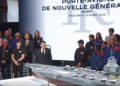 Annonces sur le porte-avions nouvelle génération depuis le site de Naval Group à Nantes-Indret.