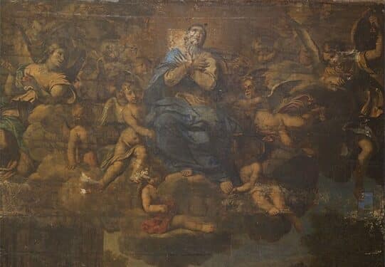 L'Assomption de la Vierge par Nicolas Mignard (1647) - détail avant restauration ©CICRP-C.Martens