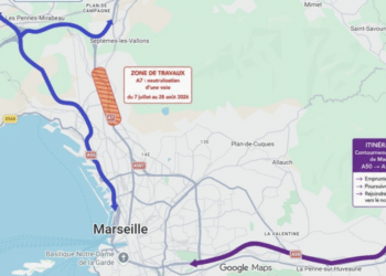 La zone des travaux A7 en orange. Crédit Dirmed