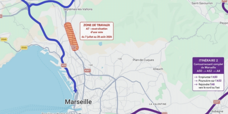 La zone des travaux A7 en orange. Crédit Dirmed