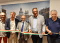 Inauguration des nouveaux bureaux de la CCIFM à l'occasion de ses 160 ans. Domenico Basciano, premier vice-président, Jean-Luc Chauvin, président de la CCI AMP, Fabio Monaco, consul général d’Italie à Marseille, et Maxime Tommasini, président de la CCIFM.