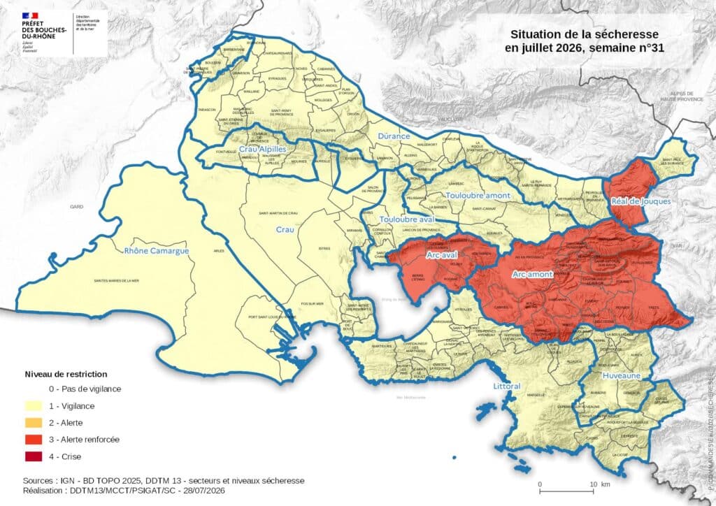 carte alerte sécheresse Bouches-du-Rhône