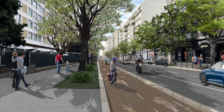 Visuel de la piste cyclable bidirectionnelle du Boulevard Rabatau à Marseille (Crédit Métropole)