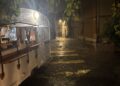 le centre ville d'Arles sous de fortes pluies